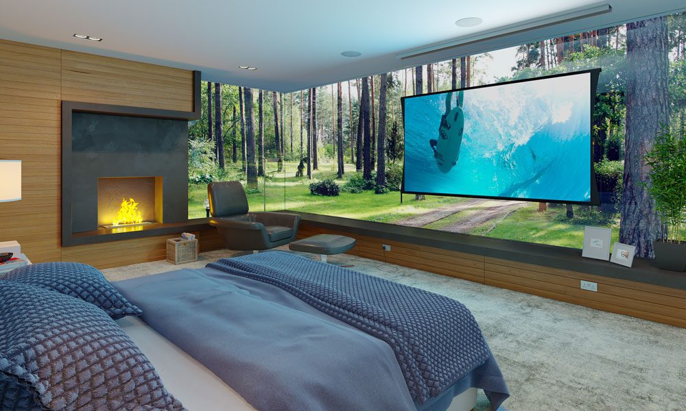 Bethesda home theater setup with custom speakers and concealed wiring